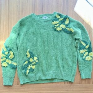 FRNCH Alyssia Fuzzy Sweater Large Women’s Mint Green Textured Floral Pullover